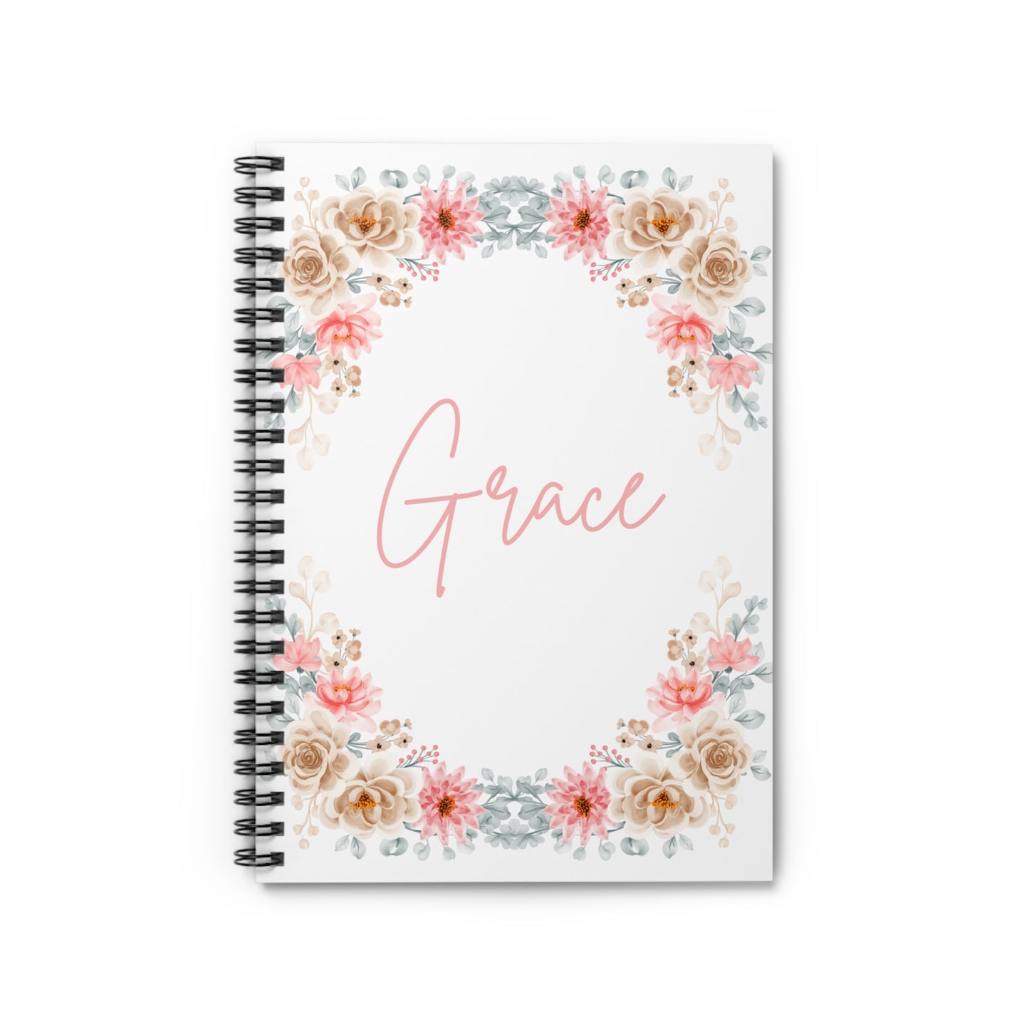 Personalized Floral Spiral Notebook - Ruled Line | Name: Grace