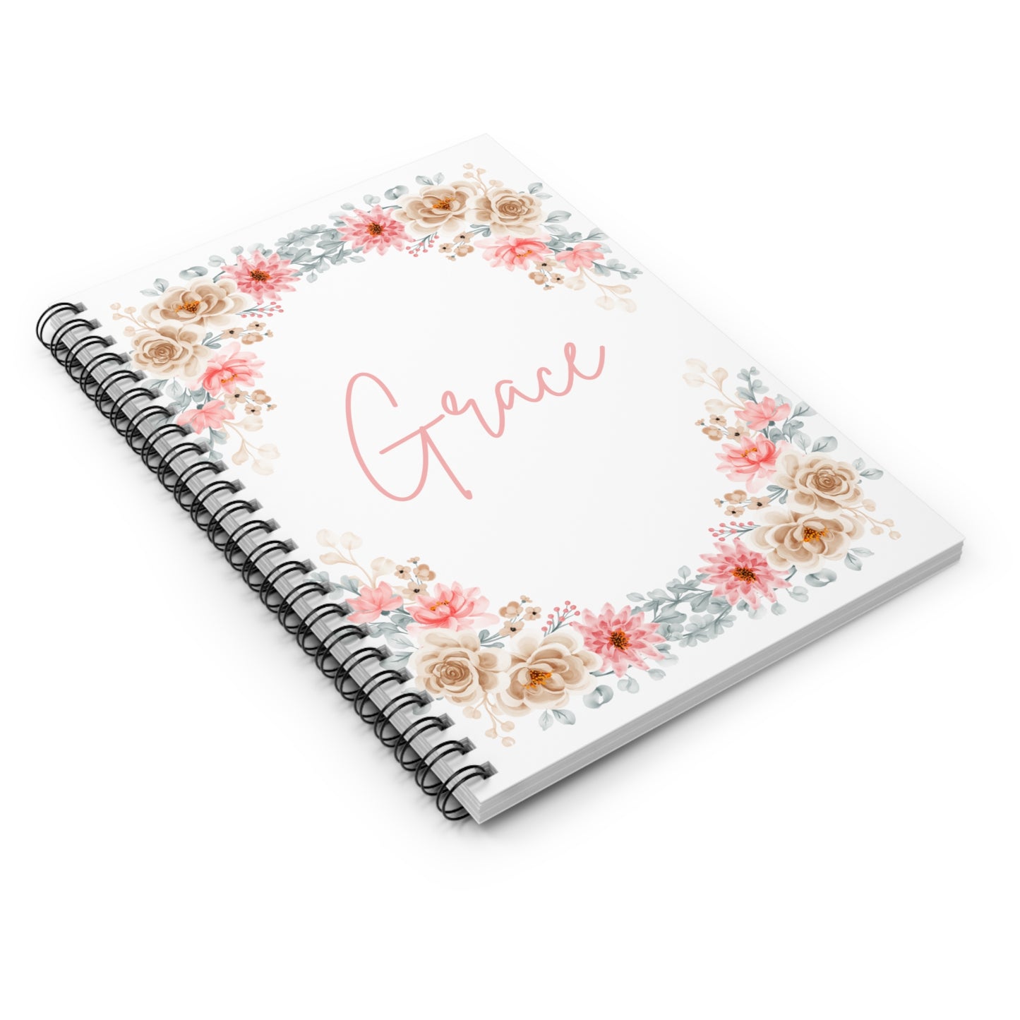 Personalized Floral Spiral Notebook - Ruled Line | Name: Grace