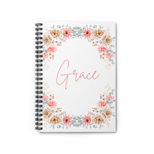 Personalized Floral Spiral Notebook - Ruled Line | Name: Grace